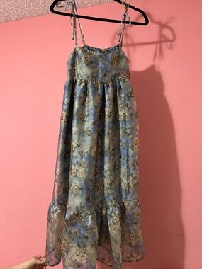 wild fable Blue Floral Maxi Dress with Tie Straps